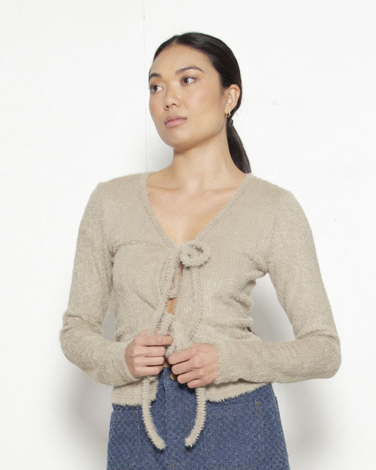 PERSONS June Fuzzy Tie Top in Thyme