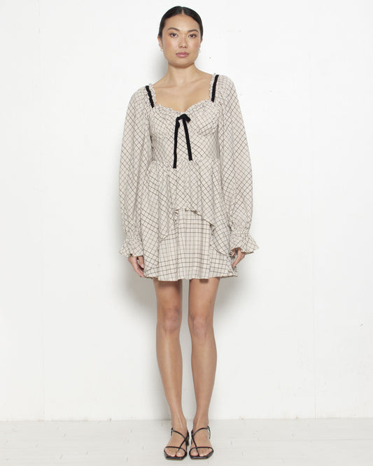 PERSONS Kendall Corset Mini Dress in Beige Check