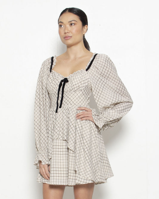 PERSONS Kendall Corset Mini Dress in Beige Check