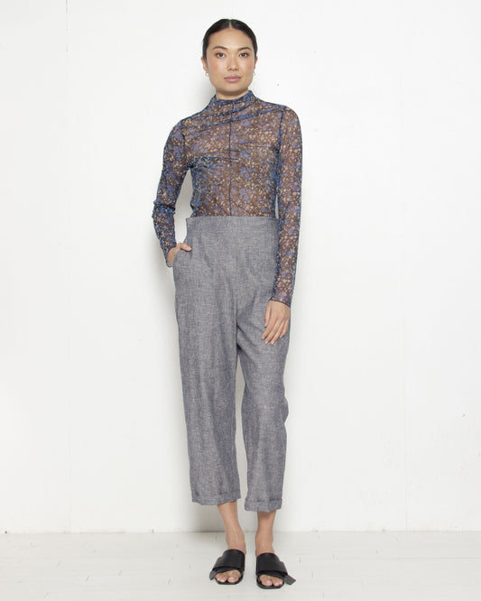 PERSONS Lotta Mesh Mockneck Top in Blue Ditsy Floral