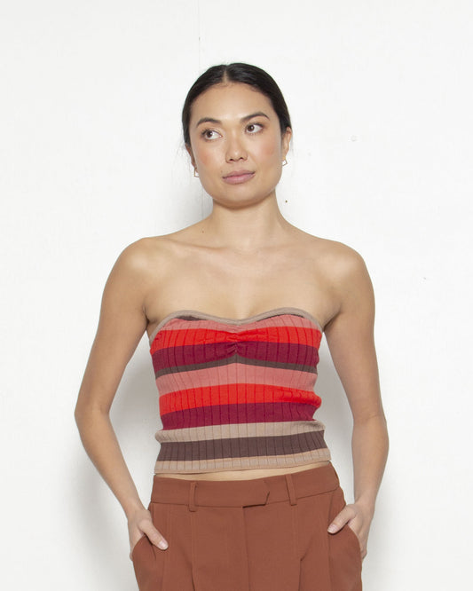 PERSONS Miley Strapless Knit Top in Red Stripe