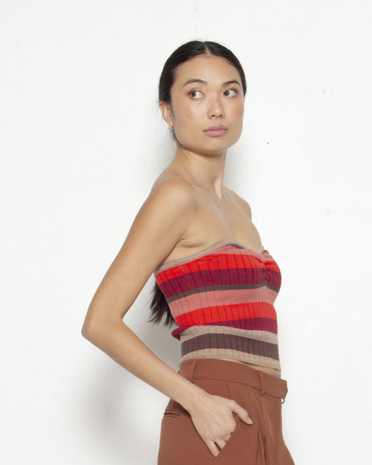 PERSONS Miley Strapless Knit Top in Red Stripe