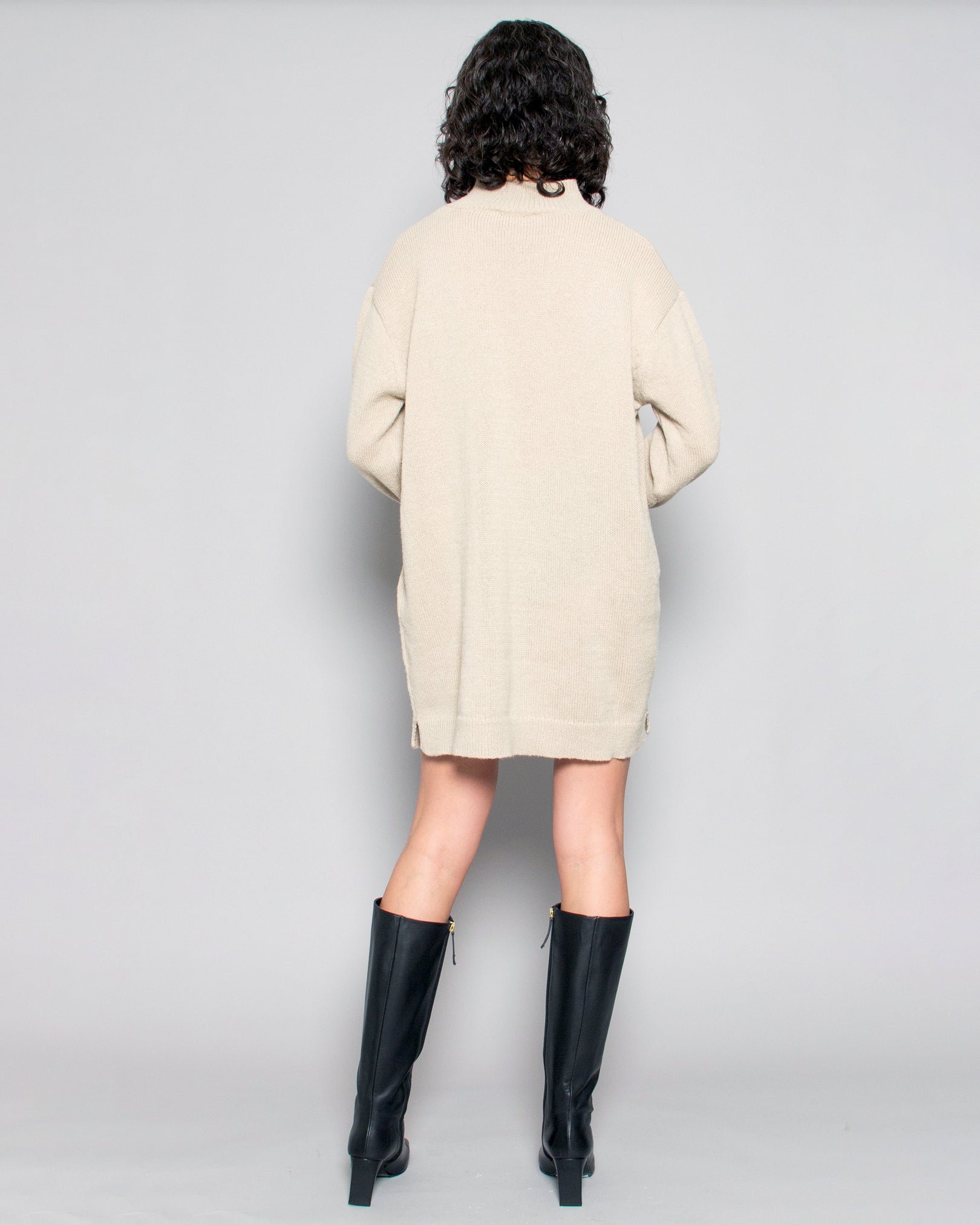 PERSONS Nia Mock Oversized Sweater Dress in Ecru available at Lahn.shop