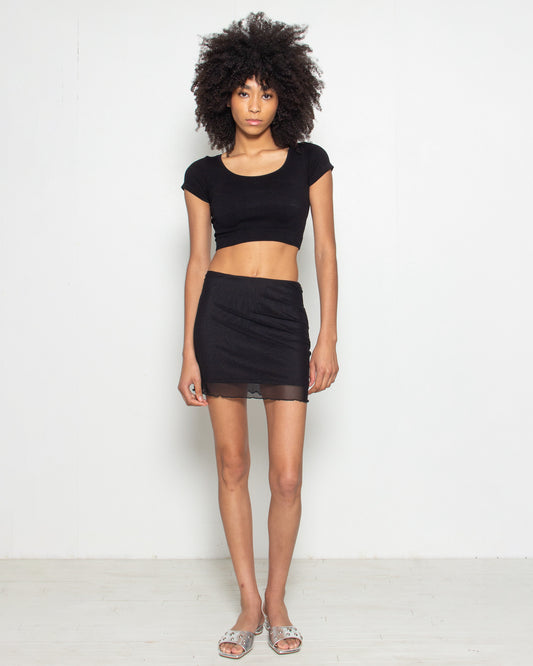 PERSONS Nina Mesh Mini Skirt in Black