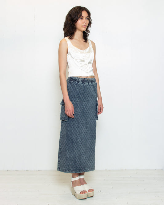 PERSONS Daria Quilted Maxi Skirt in Denim