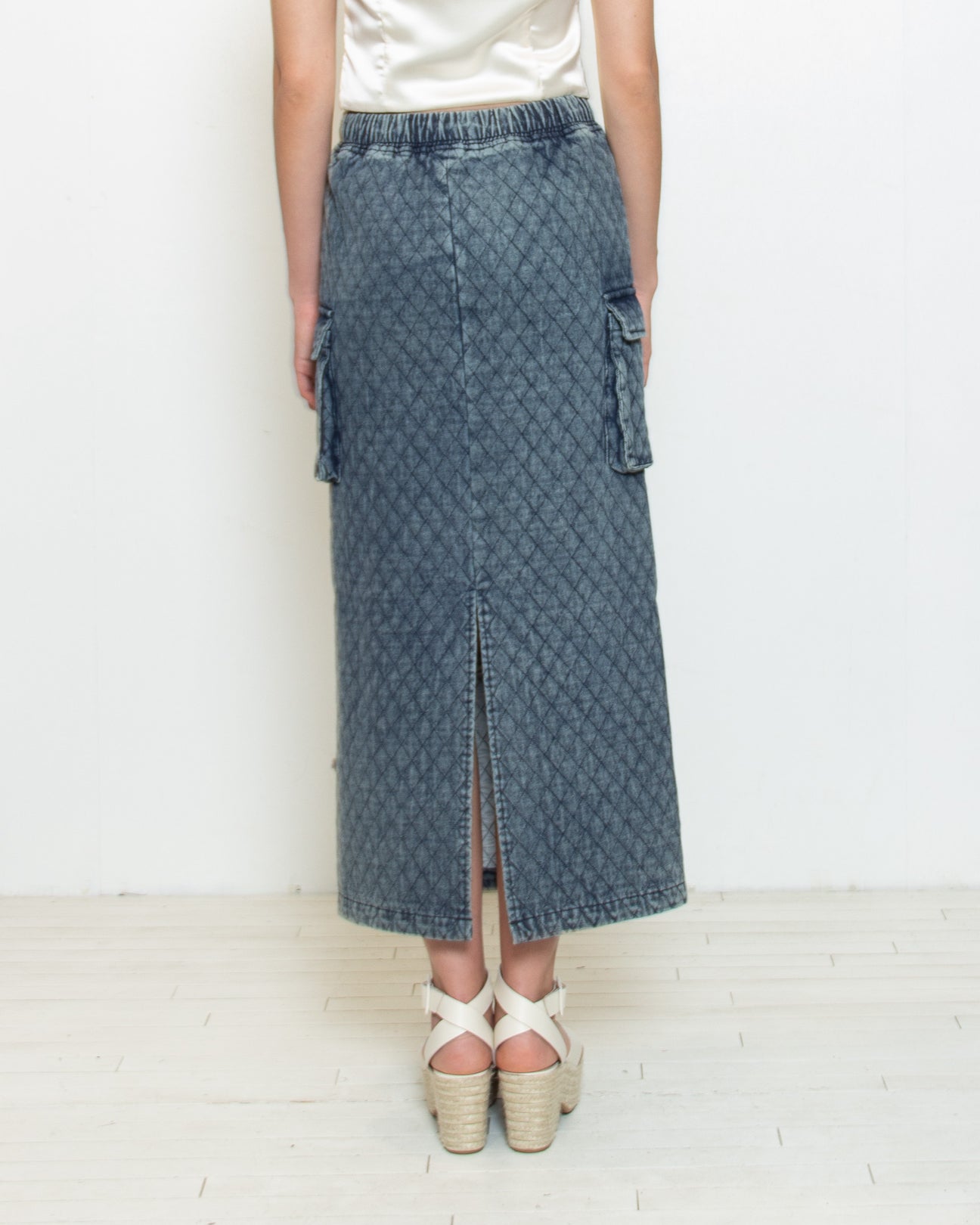 PERSONS Daria Quilted Maxi Skirt in Denim