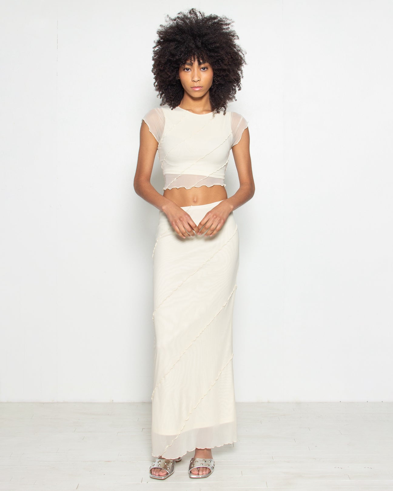 PERSONS Regina Mesh Maxi in Cream available at Lahn.shop