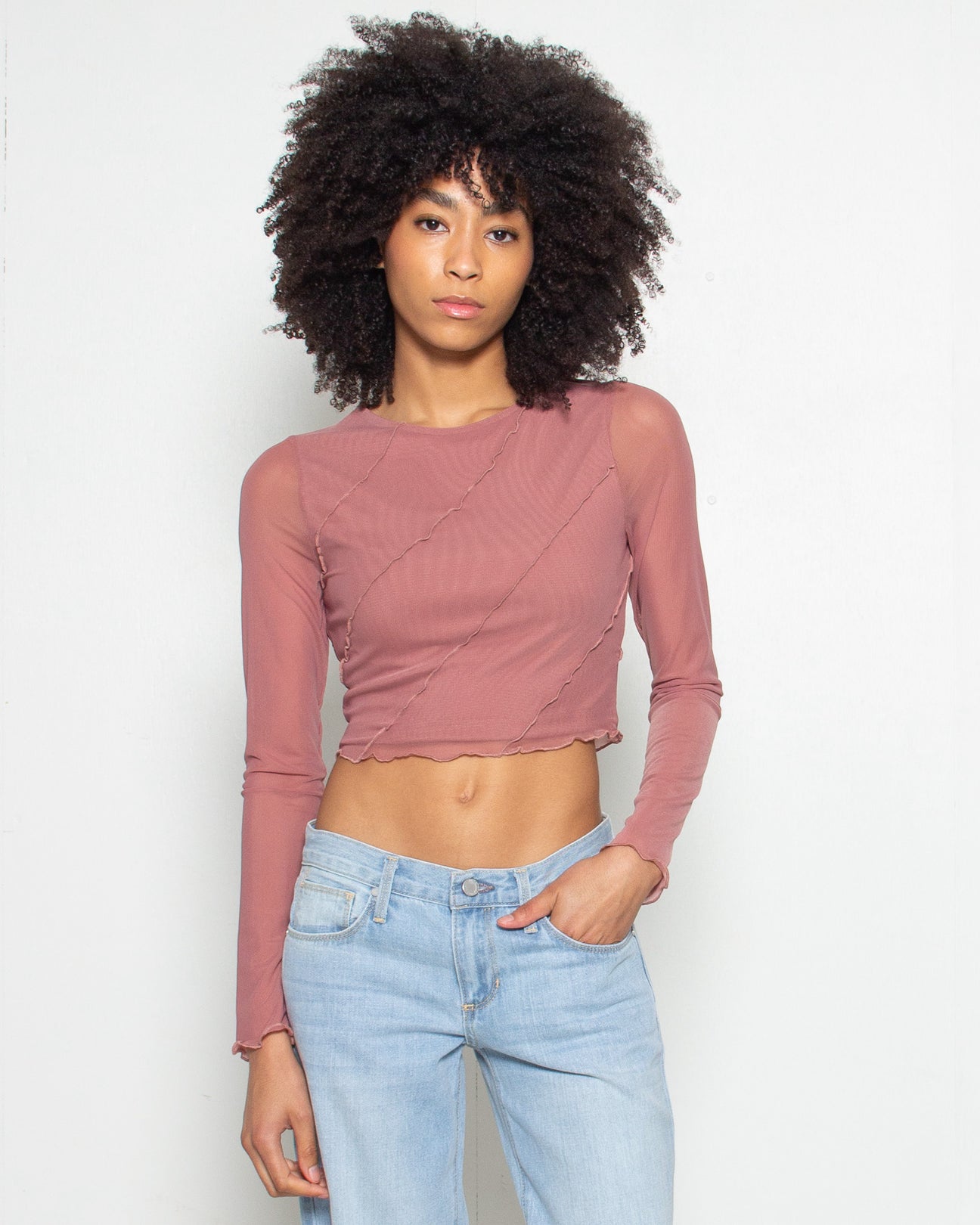 PERSONS Tabi Mesh Long Sleeve Tee in Light Orchid
