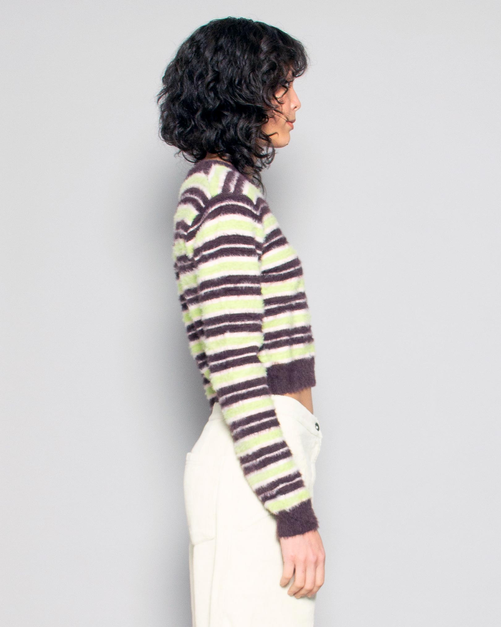 PERSONS Vera Fuzzy Sweater in Matcha Stripe available at Lahn.shop