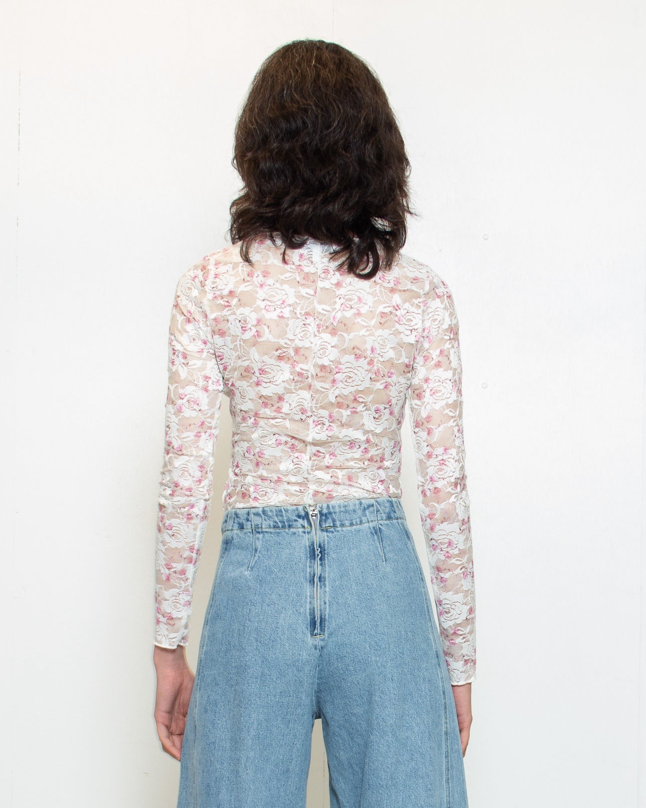 PERSONS Verity Floral Print Lace Top in Ivory