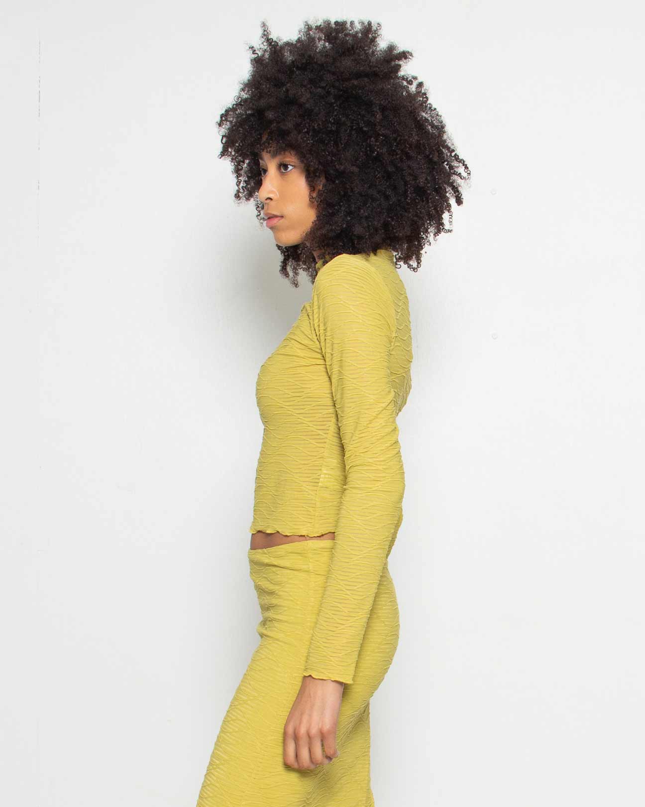 PERSONS Wendy Textured Mesh Mockneck Top in Chartreuse