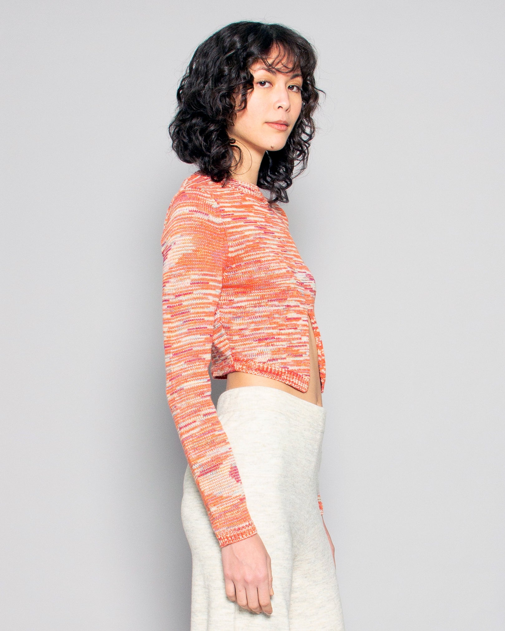 PERSONS Wess Split Front Crop Top in Creamsicle available at Lahn.shop