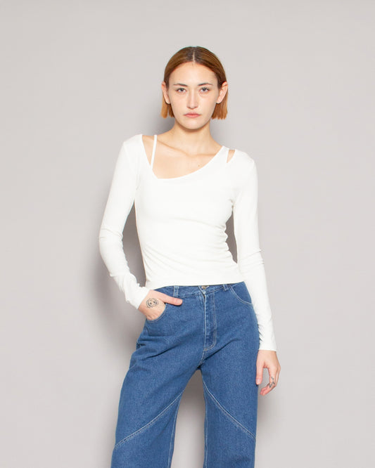 PERSONS Logan Asym Neck Top in Ivory available at Lahn.shop