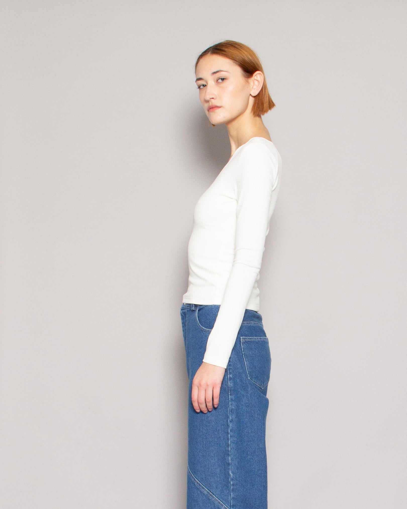 PERSONS Logan Asym Neck Top in Ivory available at Lahn.shop