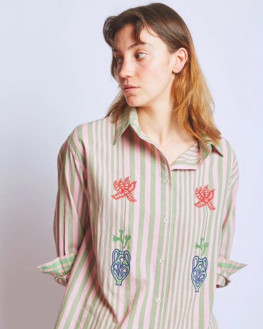 RUJUTA SHETH Andy Embroidered Shirt in Hudson Stripe X Chex
