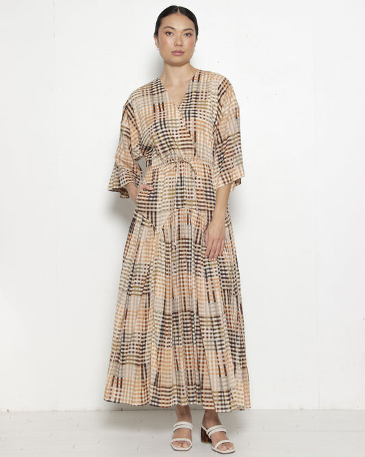 RUJUTA SHETH Woodstock Dress in Neutral Rubix Chex