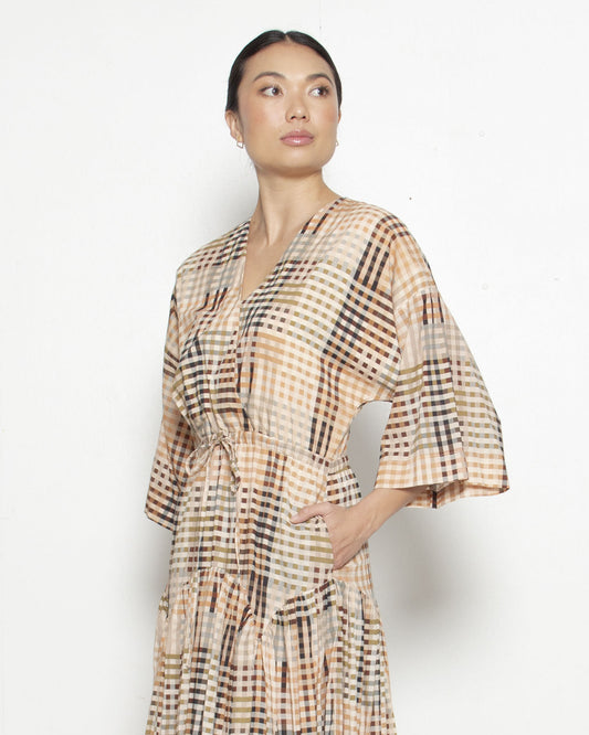 RUJUTA SHETH Woodstock Dress in Neutral Rubix Chex