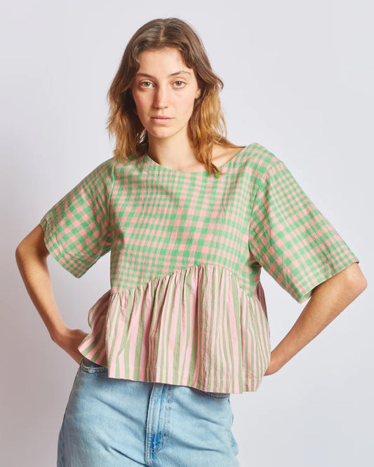 RUJUTA SHETH Yara Top in Hudson Stripe X Chex