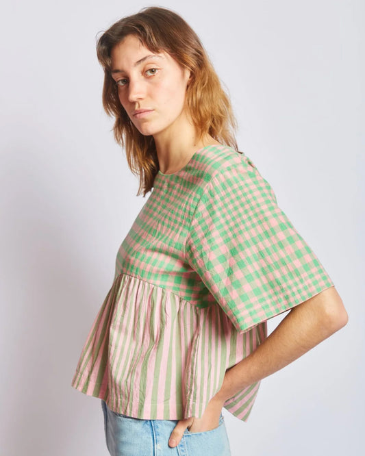 RUJUTA SHETH Yara Top in Hudson Stripe X Chex