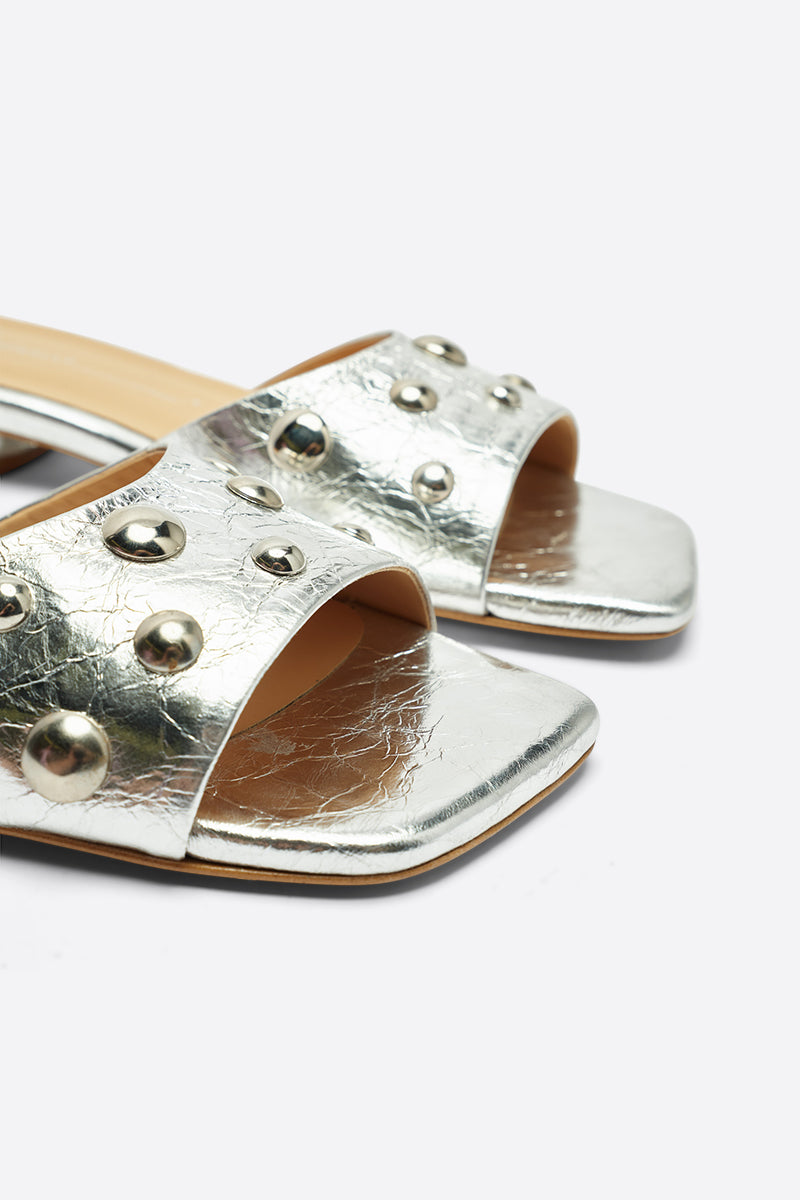 INTENTIONALLY BLANK Sadie Metallic Sandal in Mercury available at Lahn.shop