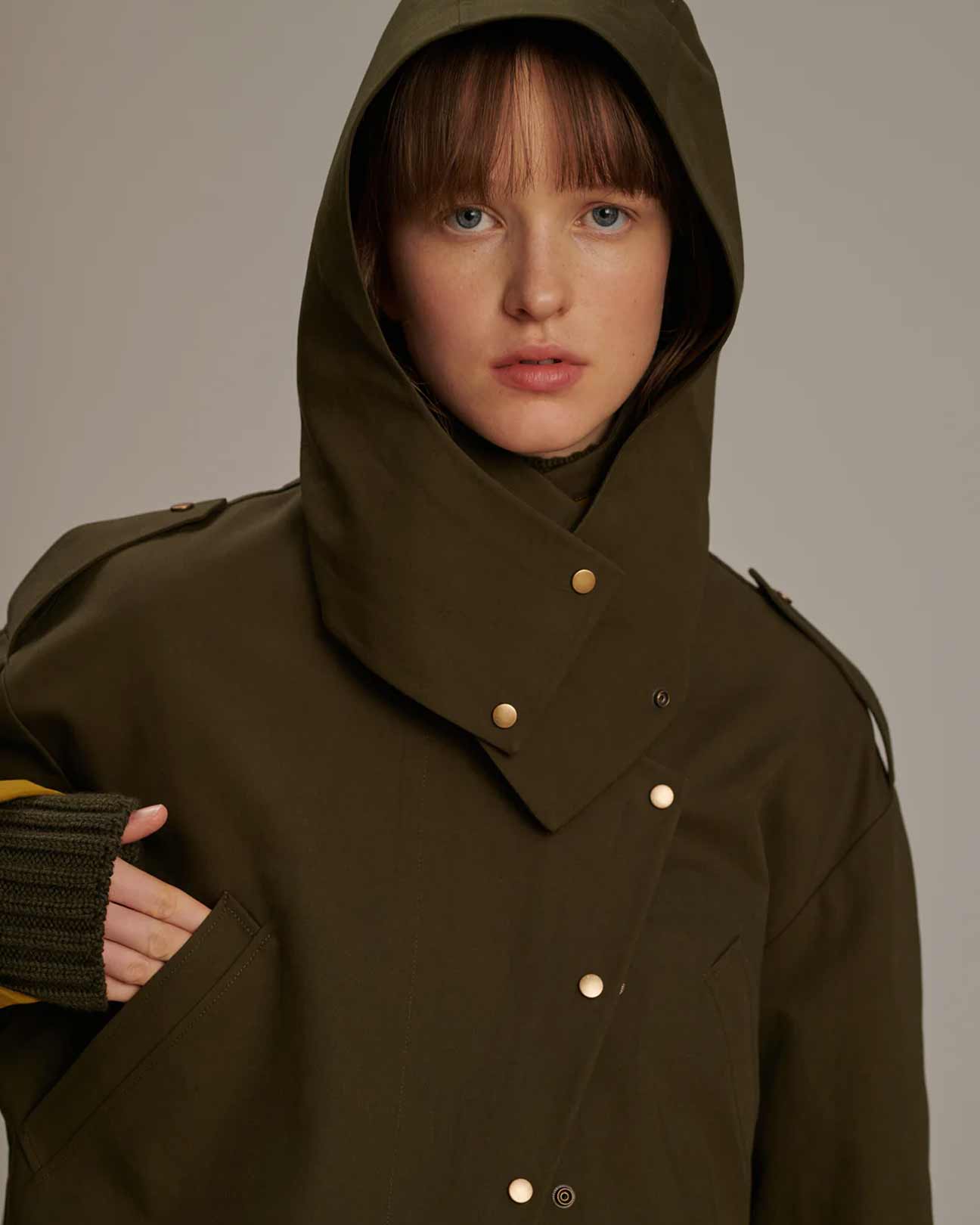 SOEUR Berne Parka Coat in Kaki