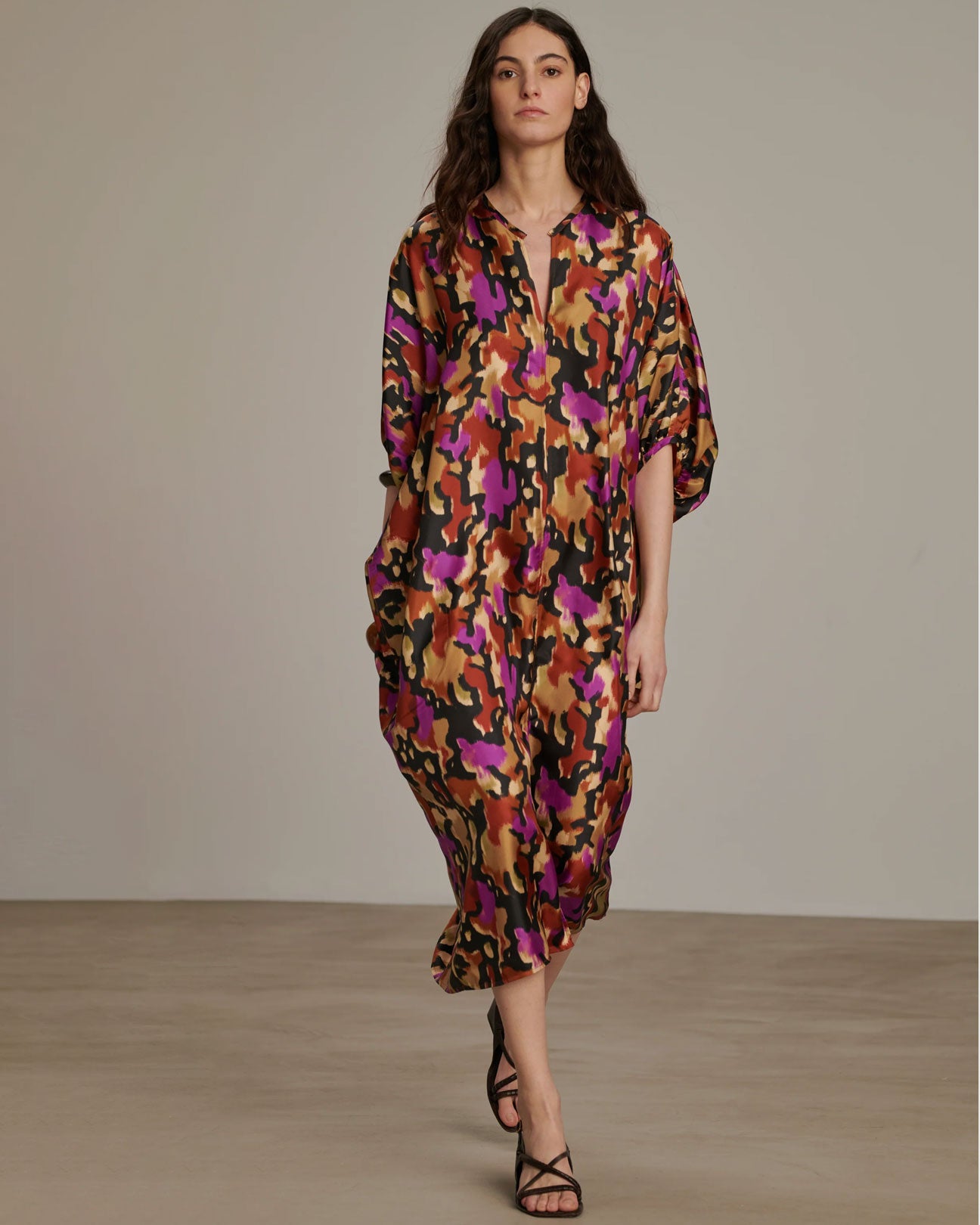 SOEUR Alger Silk Dress in Fuchsia Print