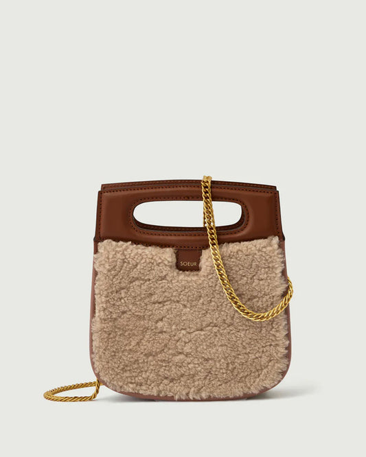 SOEUR Cheri Mini Shearling Bag in Sand/Hazelnut