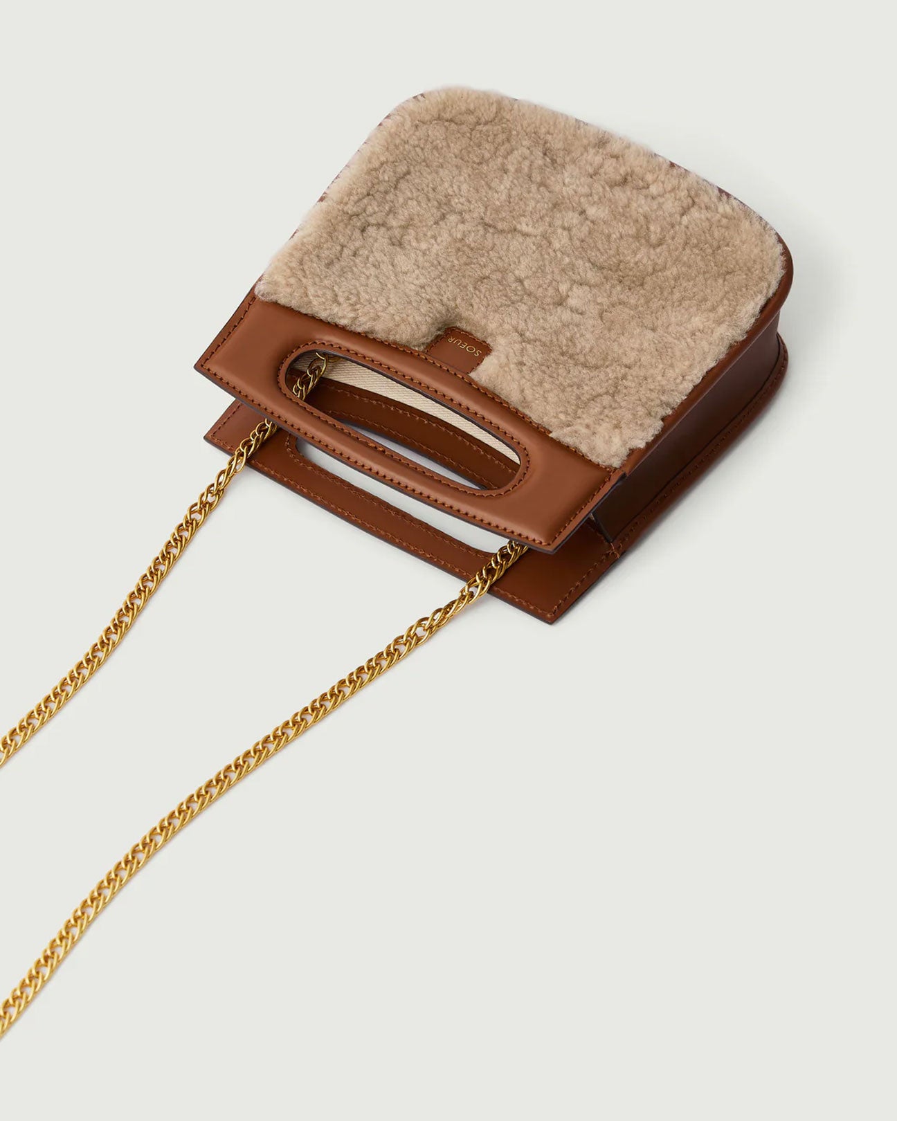 SOEUR Cheri Mini Shearling Bag in Sand/Hazelnut