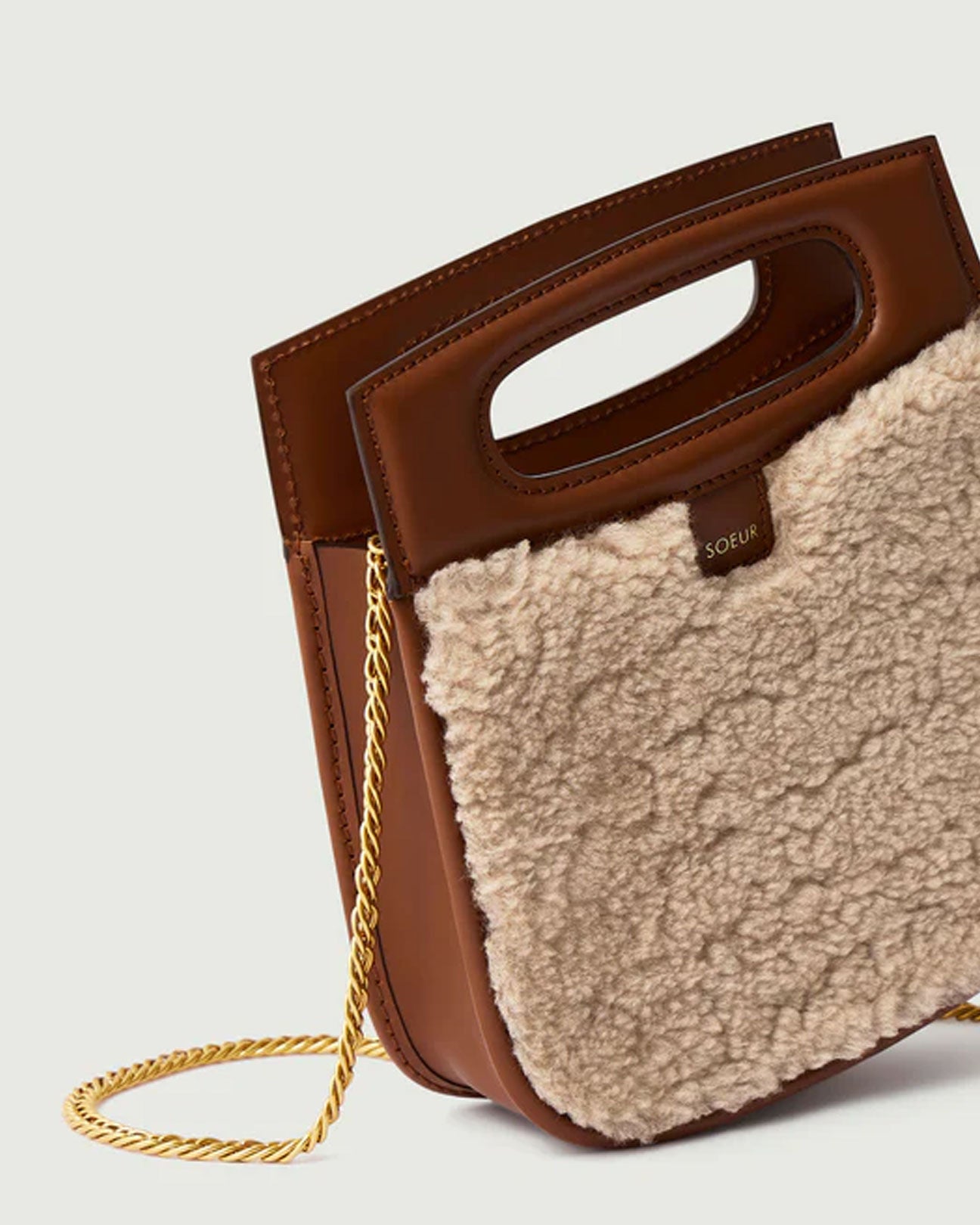 SOEUR Cheri Mini Shearling Bag in Sand/Hazelnut