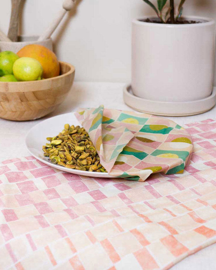 SUPRA ENDURA Tea Towel in Pink Block Print available at Lahn.shop