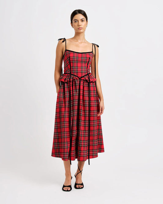ELIZA FAULKNER Tessa Dress in Red Plaid available at Lahn.shop