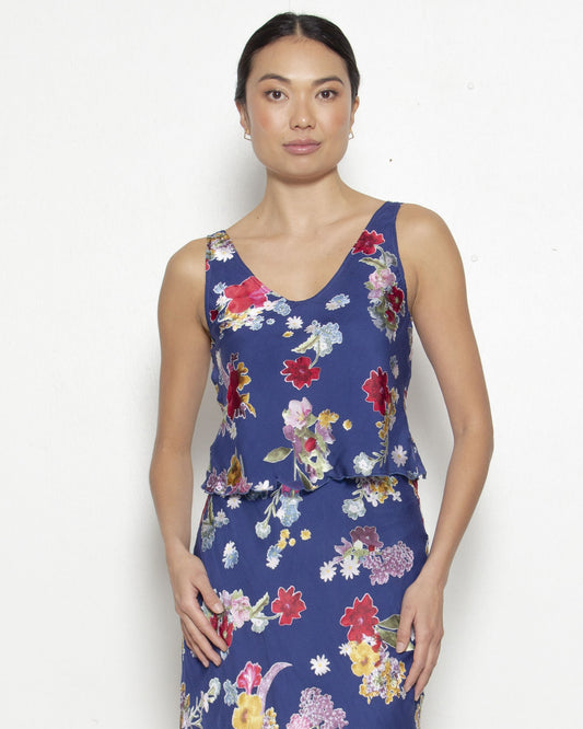 T.W.I.N. Burnout Bias Cut Tank in Blue Burnout