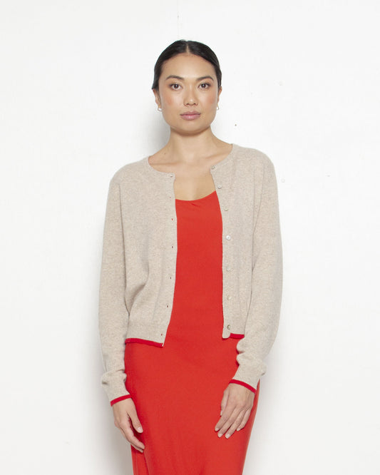 T.W.I.N. Cashmere Cardigan in Sand & Red