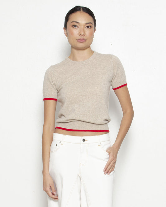 T.W.I.N. Cashmere Tee in Sand & Red