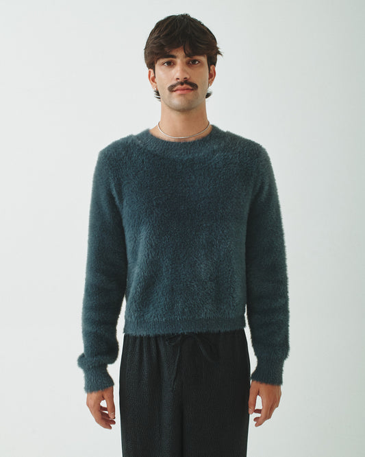 T.W.I.N. Fuzzy Cropped Sweater in Dark Grey