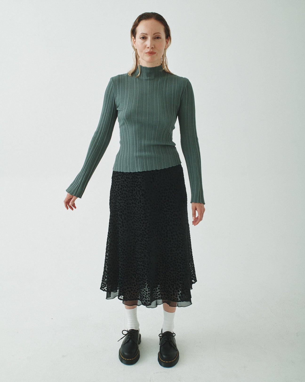 T.W.I.N. Pleated Mock Neck in Sage