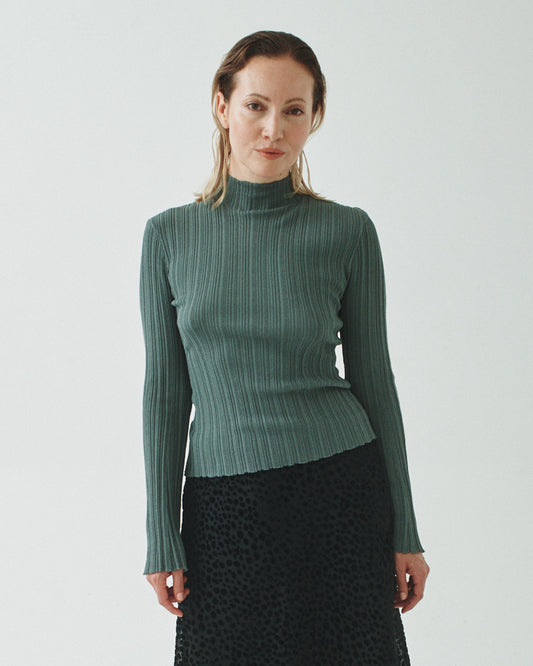 T.W.I.N. Pleated Mock Neck in Sage