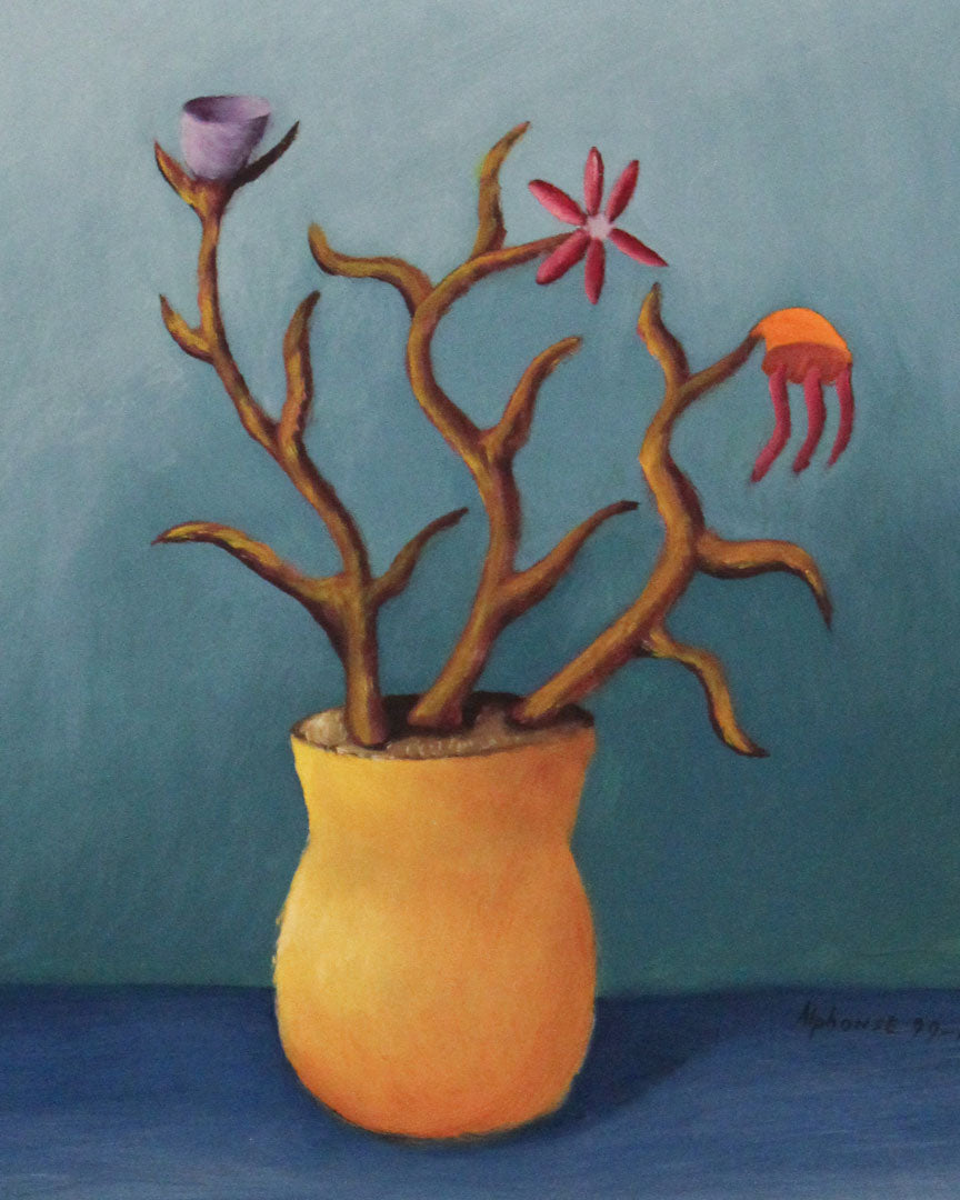 LAHN Alphonse Painting, Untitled 4 - Yellow Vase with Flowers