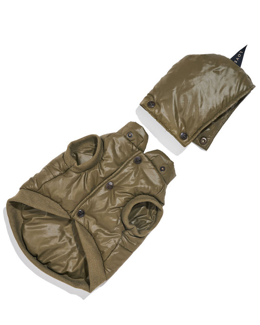 FOUND MY ANIMAL Puffer Coat With Removable Hood in Olive
